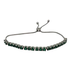 STERLING Silver Emerald Green RHINESTONE Bracelet